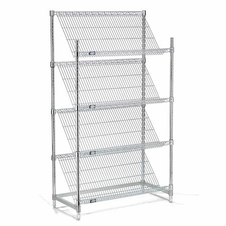 Nexel 4 Shelf, Chrome Slant Wire Shelving Unit, Starter, 48inW x 24inD x 63inH 504103